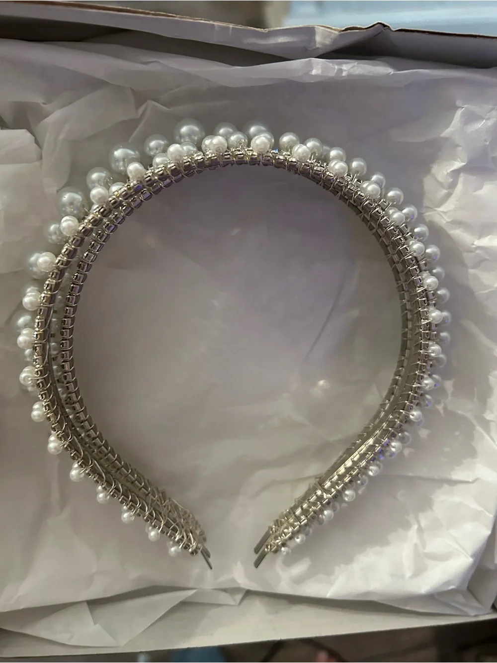 Pearl & Crystal Embellished Headband - White